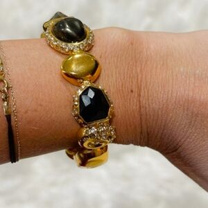 Gold-Tone Bracelet with Black Gem Accents
